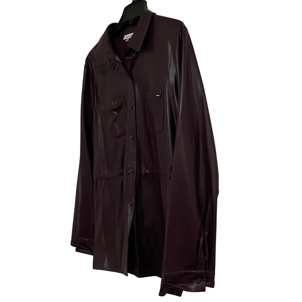 Edgy Calvin Klein Faux Leather Shirt Jacket Womens XL Purple Cinched Waist - Picture 5 of 6